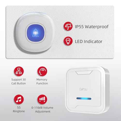 CallToU Wireless Caregiver Pager Call Button, Elderly Monitoring System Call Bell for Home/Personal Attention Pager 600ft Range, 55 Ringtone with 2 Alert Button and 2 Receivers