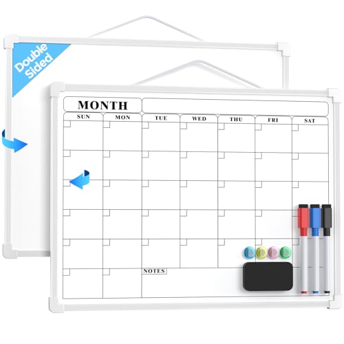 MaxGear Monthly Calendar Whiteboard - 16x12 Inch Dry Erase Wall Board with Magnetic Markers & Lanyard