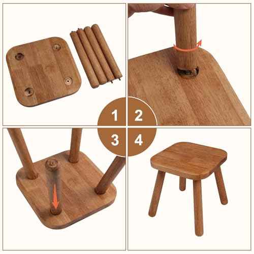 Solid Wood Step Stool£¬Wooden Plant Stool, Wood Plant Stand, Round Footstool, Removable Portable, Small Short Shoe Changing Stool (Walnut, 11.7inch)