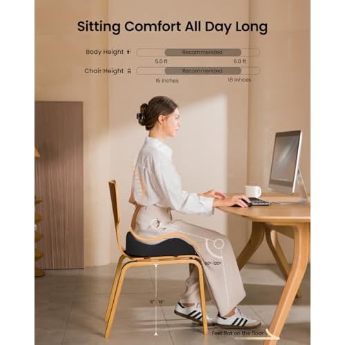 ProtoArc Seat Cushion, Office Chair Cushion for Sciatica, Coccyx Cushion, Ergonomic Memory Foam Seat Cushion for Car, Home, Pressure Relief Pad for Hip, Tailbone, All Day Comfort - Black