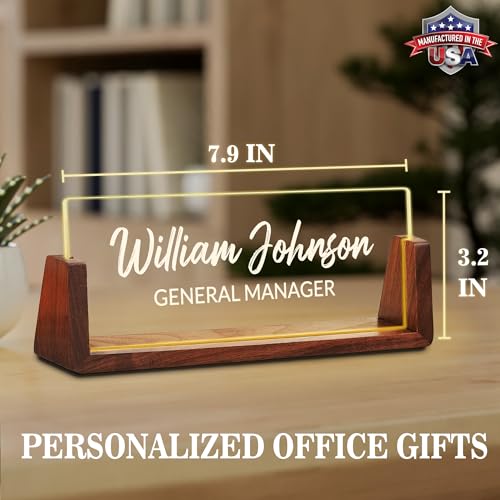 Custom Name Plate for Desk - Classic Acrylic Office Accessories with LED Base
