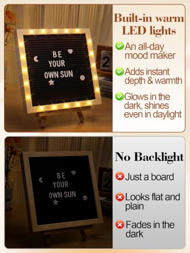 Black Felt Letter Board with LED Lights & Stand - 10x10 Inch Halloween Decor