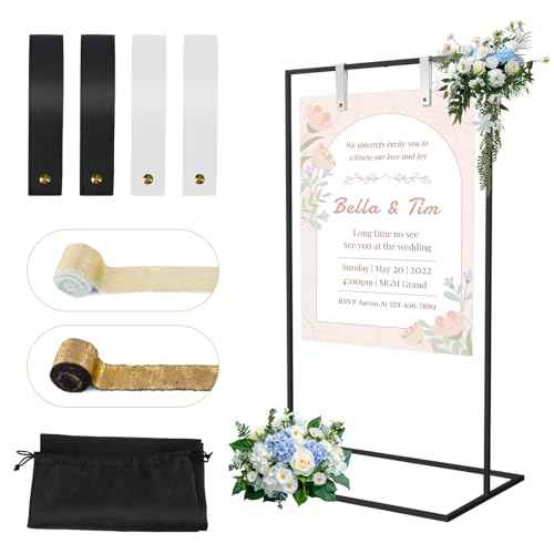 Wedding Welcome Sign Stand, Welcome to Our Wedding Sign Holder with Leather Hanging Strap,50"x30"x 20"Heavy Duty Easel Stand for Sign Suitable for Wedding, Birthday, Halloween, (Black)