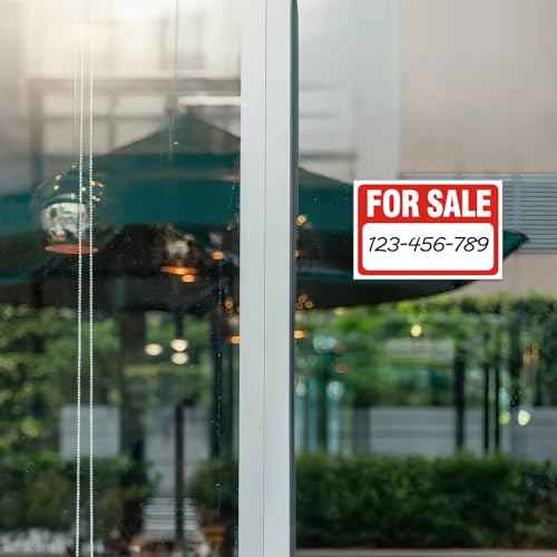 2 Pack For Sale Sign Stickers,12" x 8" Sale Sign for Car and Vehicles, Self-Adhesive Vinyl Decal for House,Home,Boats,Large Space for Handwriting Red