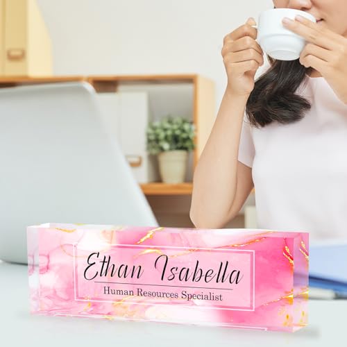 Pink Marble Custom Name Plate for Office - Personalized Desk Decor, Model Marble 5