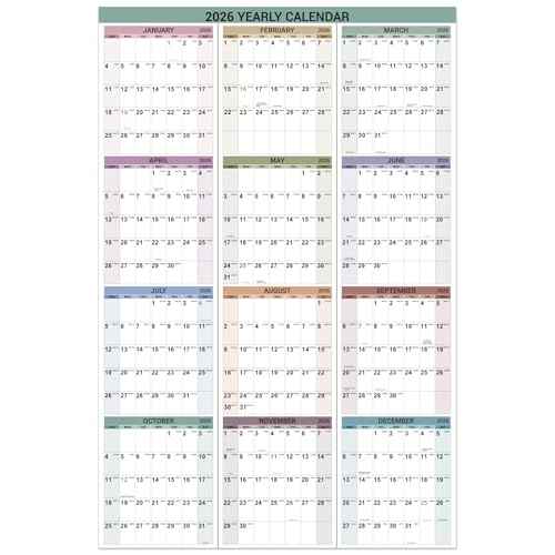 2026 Yearly Wall Calendar - Jan. 2026 to Dec.2026, Calendar 2026, 34.4" x 22.8" (Open), Yearly Wall Calendar 2026 with Round Sticks, Thick Paper, Vertical
