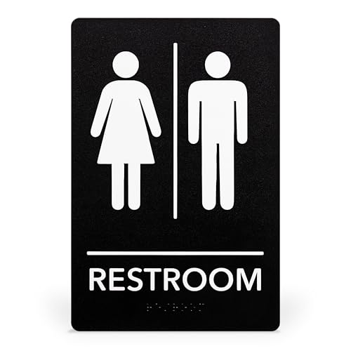ExcelMark Unisex ADA Compliant Restroom Sign with Braille - 9x6 Inch Bathroom Sign with Double-Sided Tape