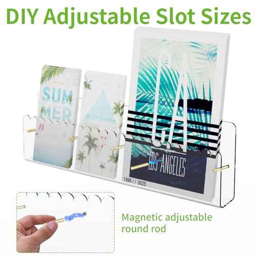 Brochure Holder Wall Mount, 2 Pack Acrylic Modular Flyer with Adjustable Magnetic Golden Bolt, Wavy Lace Pamphlet Display Stand for Organizer Trifold Flyer, Document, Leaflet, 4 Slots