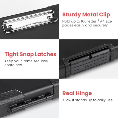 Sooez Toughest Clipboard with Storage, Internal Pen Pouch Included, Letter/ A4 Size, Shockproof Heavy Duty Plastic Clip Boards 8.5x11¡±, High Capacity Clipboards Box Case for Contractor Trucker Driver