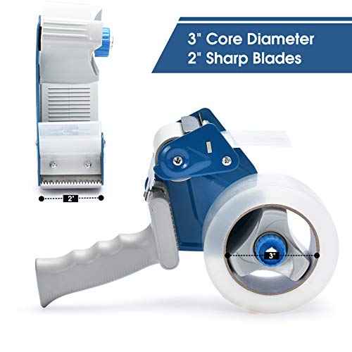 Packing Tape Dispenser Gun (4 Packs) Pacific Mailer 2 Inch Tape Gun Dispenser with 2 Inch Carton Packing Tape, Lightweight Industrial Side Loading Tape Dispenser - Blue