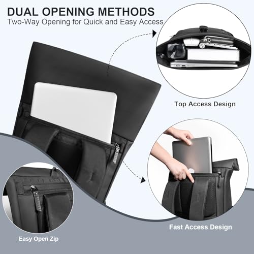 Rolltop Laptop Backpack, Water-Resistant Bussiness Travel Backpack for Men Women, Expandable 20-27L Casual Daypack for 15.6 inch Computer, Work Bag for Commute/College/Hiking,Black