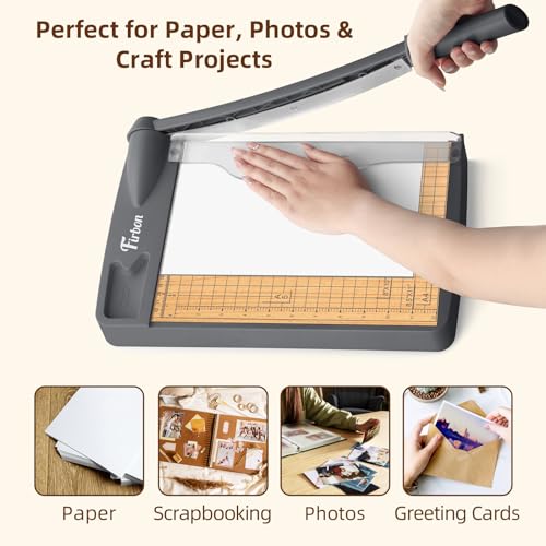 Firbon 12 Inch Heavy Duty Wood Guillotine Paper Cutter with Steel Blade