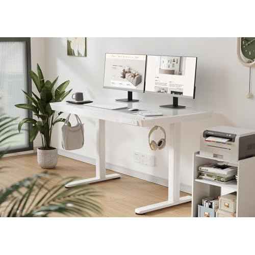 Claiks Glass Standing Desk with Drawers, 48¡¿24 Inch Adjustable Stand Up Desk, Quick Install Home Office Computer Desk with USB Ports, White