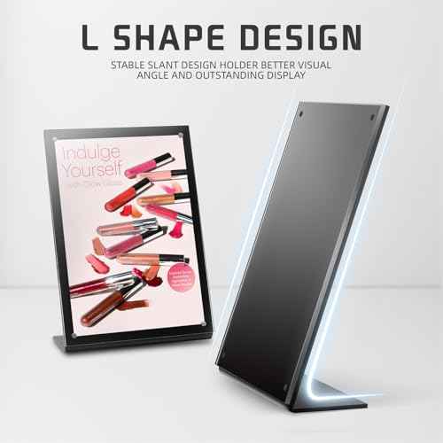 YUNCHUN 3 Packs Acrylic Sign Holder 8 x 11.5 Standing, L-Shape Magnetic 8 x 11 Menu Holder, Display Stand of Slant Back & Acrylic Frame for Store, Wedding, Restaurant, Hotel, Office Use Black