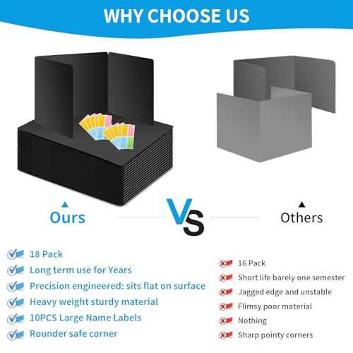 18 Pack Black Desk Dividers for Students, Privacy Shields Folder for Students, Durable & Waterproof Plastic Study Board, Classroom Teacher Supplies Test Divider, Includes Extra Labels