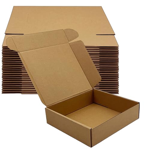 KIAECHWU 8x5x2 Inch Brown Corrugated Shipping Boxes 50 Pack - Eco-Friendly Mailers for E-Commerce