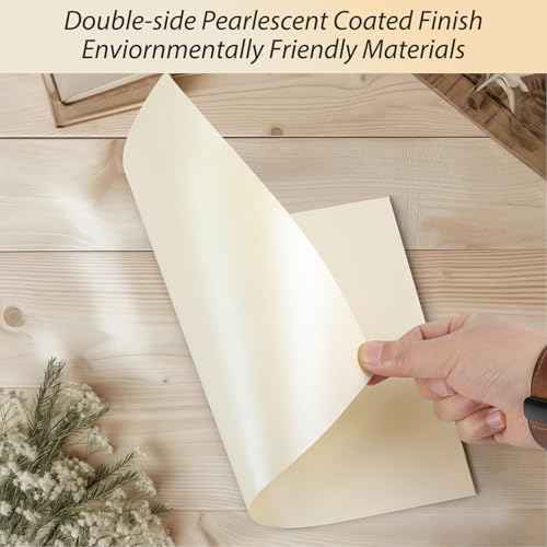CreGear 25 Sheets Cream Shimmer Cardstock Printer Paper 8.5 x 11, 78lb/210gsm Glossy Card Stock, Premium Pearl Cardstock, Double Side Pearlescent Paper for DIY Craft, Christmas Card Making, Invitation
