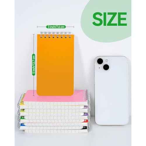 Dynta Pocket Notebook Bulk 60 Packs, 3x5 Inch Small Notepad Top Bound With Lined Pages, 10 Vibrant Colored Mini Spiral Notebooks 60Sheets/120Pages (80GSM), Memo Pads for Home, School, College, Office