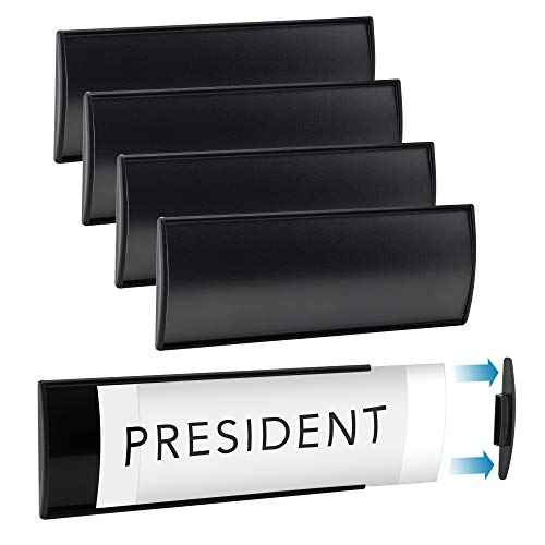 Set of 6 ?Sturdy & Elegant Black Aluminum Wall Mount Name Plate Holder, Office Business Door Curved Sign Holder with Adhesive Tape, 8¡± X 3¡± - Plastic Film Included, Paper Inserts NOT Included