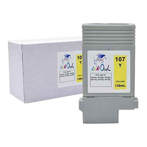 InkOwl Compatible Ink Cartridge Replacement for Canon PFI-107Y (130ml, Yellow) - iPF670, iPF680, iPF685, iPF770, iPF780, iPF785 Printers