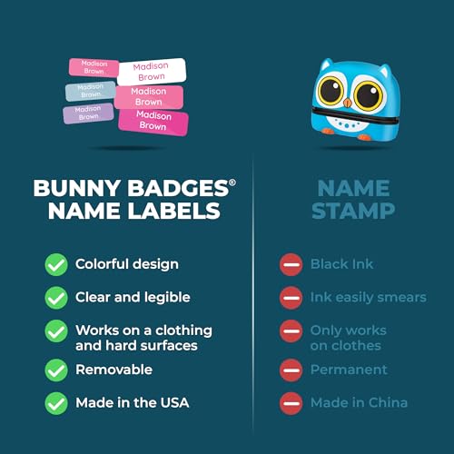 Bunny Badges Mystic Personalized Daycare Name Labels for Kids, Waterproof Clothing & School Supplies (120 Labels)
