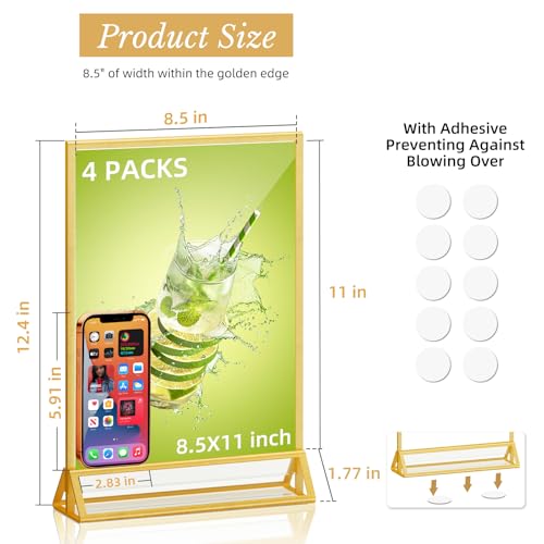 PPH-Sisy Acrylic Sign Holder 8.5x11 Double Sided Display Stand Gold 4 Pack