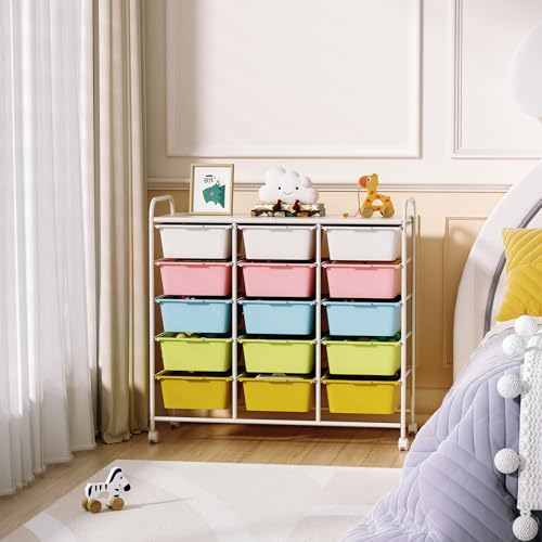 Ytaoka Multicolor 15-Drawer Rolling Cart with Wheels – Plastic Drawers & Metal Frame