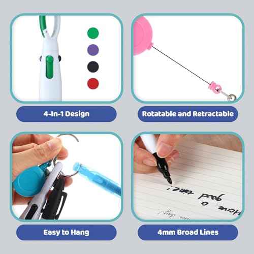 Fulmoon 150 Pcs Nurse Pen Set 30 Retractable Nursing Badge Reel 30 Ballpoint Pens 30 Mini Highlighter 30 Permanent Marker Pen 30 Metal Open Circles for Christmas (Bright Color,Classic)