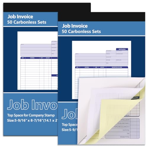 2-Pack Job Invoice Forms 50/100 Sets - 2-Part Carbonless Work Order Receipts