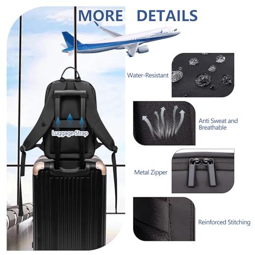 Business Backpack for Men Lightweight Commute Laptop Backpack Anti-Theft Water Resistant Backpack for 15.6 Inch Computer for Daily Office Work with Small Bag (Black)