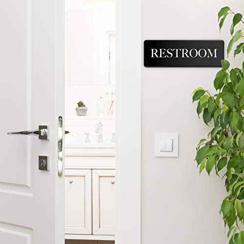 ASSURED SIGNS Restroom Sign - Ideal Bathroom Signs for the Office, Business or Home - 10 Pack - 9" by 3" - Apply to Door or Wall - Nice Bathroom Decor - Strong Double-Sided Adhesives