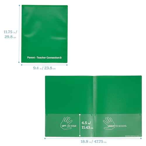 ECR4Kids 2-Pocket Parent-Teacher Classroom Communication Folder, School Supplies, Green, 36-Piece