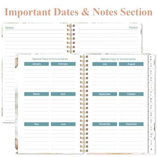 Address Book with Alphabetical Tabs - Small Address Book Spiral with Address Contacts, Special Date, Phone, Birthday & Internet Login Password for Home and Office, 4.3" x 6.2", Rose Leaf