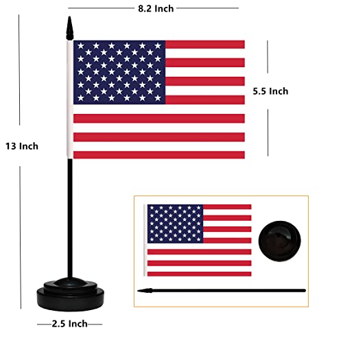 USA 12 Pack Desk Flags Set with Black Poles - Small Table Decorations for Office & Home