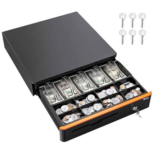 Tera 16" Cash Register Drawer 5 Bill 8 Coin with 6 Keys, Media Slot, RJ12, 405R (Black)