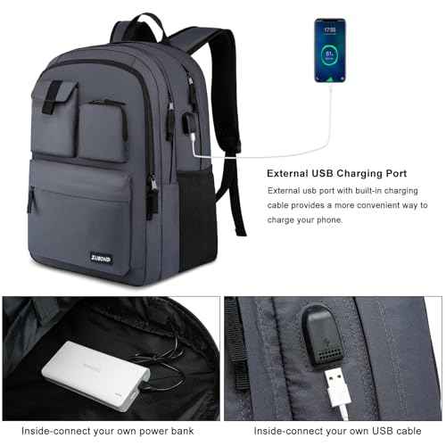Backpack for Men & Women, Backpacks for School Teen Boys & Girl, Student Bookbag 17.3 inch Laptop Compartment with USB Charging Port for High Middle School, Black Travel Casual Bag