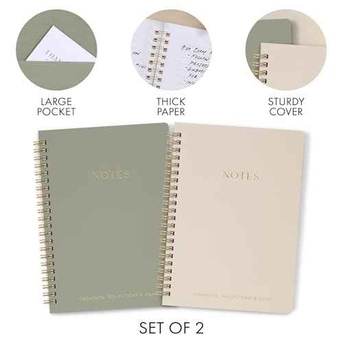 Aesthetic Spiral Notebook Set of 2 For Women and Men - Cute College Ruled 8x6 Bible Study Journal/Notebook with Pockets And Lined Pages - Perfect A5 Supplies to Stay Organized at Work or School