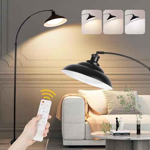 Arc Floor Lamp, Dimmable Dome Floor Lamp with Remote & Foot Switch, Modern Standing Lamp 3000-6500K 25W Integrated LED Bulb, Black Tall Lamp Over Couch Lamps for Living Room Bedroom Offices(Black)