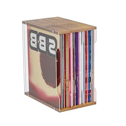 ihomecooker Now Playing Vinyl Record Stand,Record Stand Display Record Cube Storage,3-square grid Burning Wood Rustic Vintage Style hold up 60 Records(12IN)