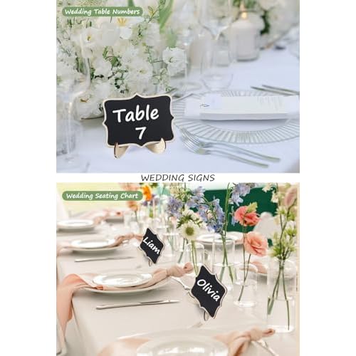Herda 18 PCS Mini Chalkboard Signs with Easel Stand, Wooden Blackboard Labels for Wedding Celebration, Name/Place Cards, Food Labels for Party Buffet, Reusable Signs/Message Boards/Table Numbers etc.