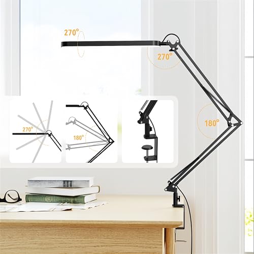 SKYLEO Black Adjustable Swing Arm Desk Lamp for Home Office & Study