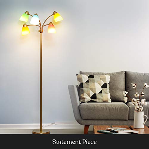 Brightech Medusa LED Floor Lamp ? Multi-Head Dimmable Floor Lamp for Living Rooms & Offices ? Tall Lamp with Interchangeable Shades, Adjustable Standing Lamp for Bedroom Reading ? Brass/Gold