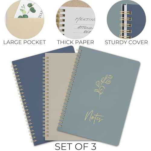 ZICOTO Aesthetic Spiral Notebook Set of 3 For Women - Cute College Ruled 8x6 Journal/Notebook with Large Pockets And Lined Pages - Perfect Supplies to Stay Organized at Work or School