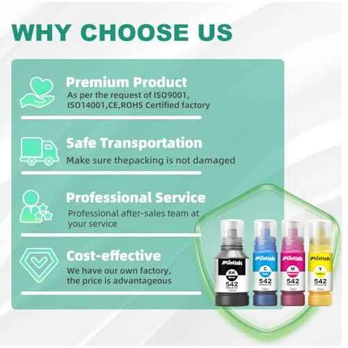 542 Ink Refill Bottles Color Combo Pack Replacement for 542 Ink Refill Bottles Use with ET-5850,ET-8550,ET-5150, ET-5800,ET-5880, 542 Pigment Ink (2 Cyan 2 Magenta 2 Yellow)