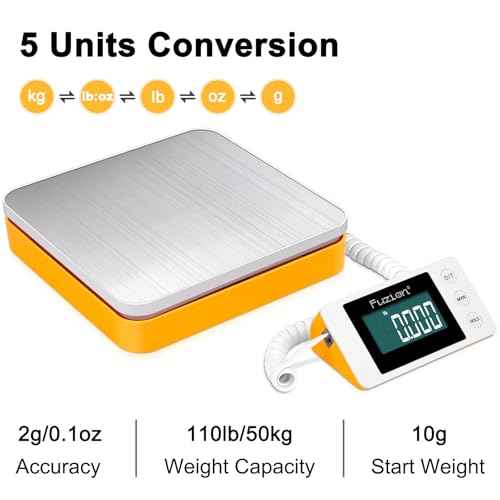 Fuzion Shipping Scale - Digital Postal Scale 110LB x 0.1oz, Large LCD Display, 5 Units, Scale for Packages, Postage - Dual Power Supply (Batteries & Adapter)