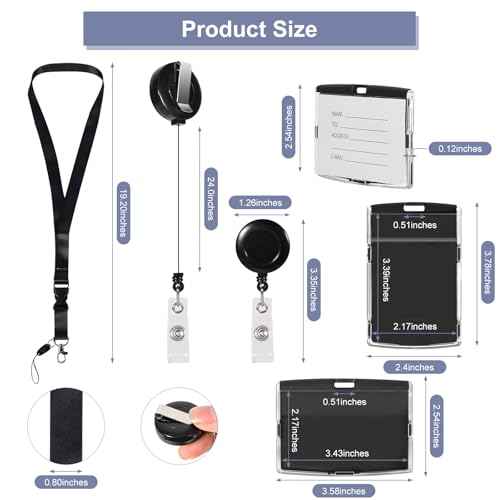 ID Badge Holder Retractable with Reel Clip Keychain,Lanyards for Cruise Ship Cards,Easy Swap Tag Without Removing Lanyard£¬2Pack for Office School Hospital Travel(Black,Vertical)