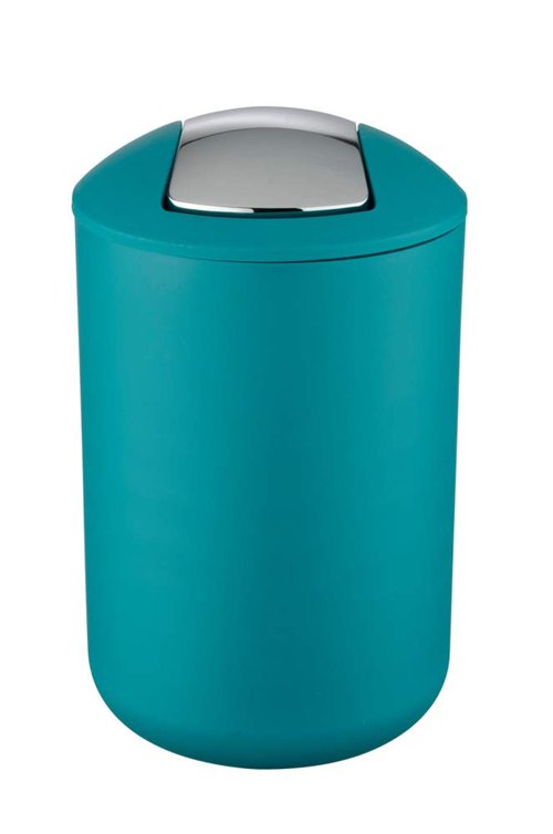 WENKO Small Trash Can with Lid, Garbage Bin with Swing Lid, Bathroom Trash Can, Waste Basket for Small Spaces, Bedroom, Office, Guest Toilet,1.7 gal, Petrol, 7.68 x 7.68 x 12.2 in