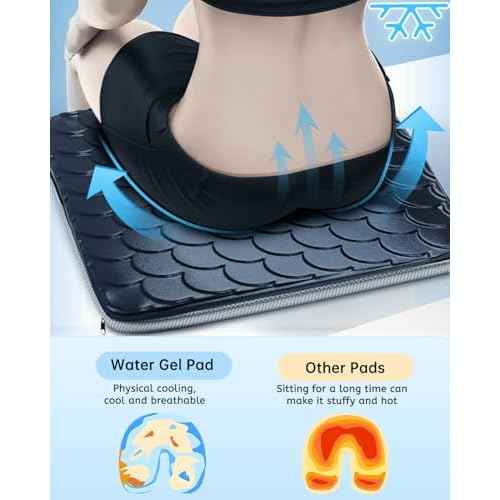 Upgrade Cooling Gel Car Seat Cushion for Pressure Relief Long Sitting, Large & Thicker Gel Cushion for Wheelchair, Breathable Office Chair Pads for Car Seat Driver, Waterproof Cooling Cover[Black]
