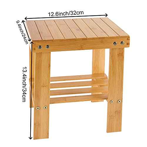 HOIGON 2 Pack 13 Inches Bamboo Step Stool, Bamboo Foot Stool with Storage Shelf, Non-Slip Stepping Stools for Home, Garden,Bathroom