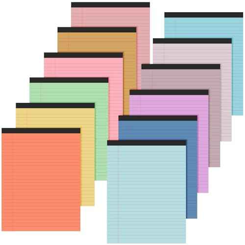 Lincia 12 Pcs Colored Legal Pad Writing Pads 8.5 x 11 Inch Wide Ruled 50 Sheets Per Notepad Micro Perforated Writing Notepad for School, College, Office, Business (Multicolor)